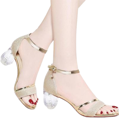 Giày sandal mũi vuông gót vuông ánh kim loại